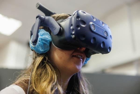 Student using a VR headset